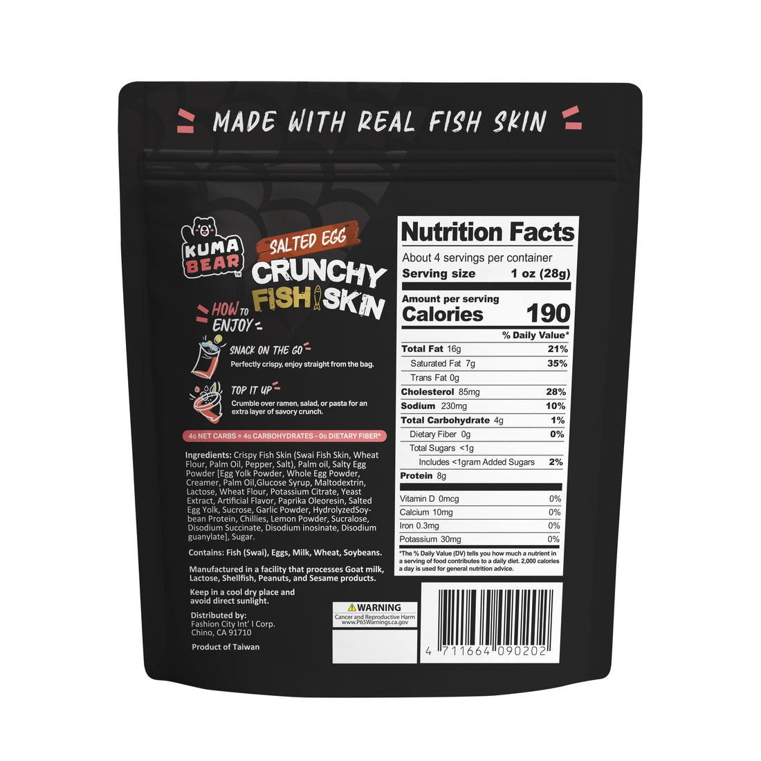 Kuma Bear Crunchy Fish Skin Chips -Salty Egg Flavor 3.7oz.(105g)
