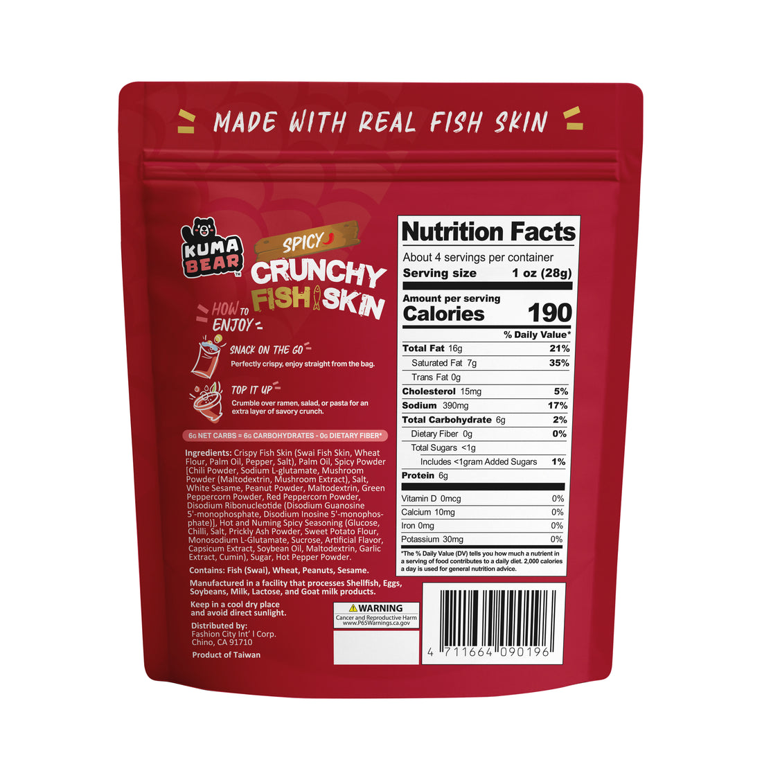 Kuma Bear Crunchy Fish Skin Chips -Spicy Flavor 3.7oz.(105g)
